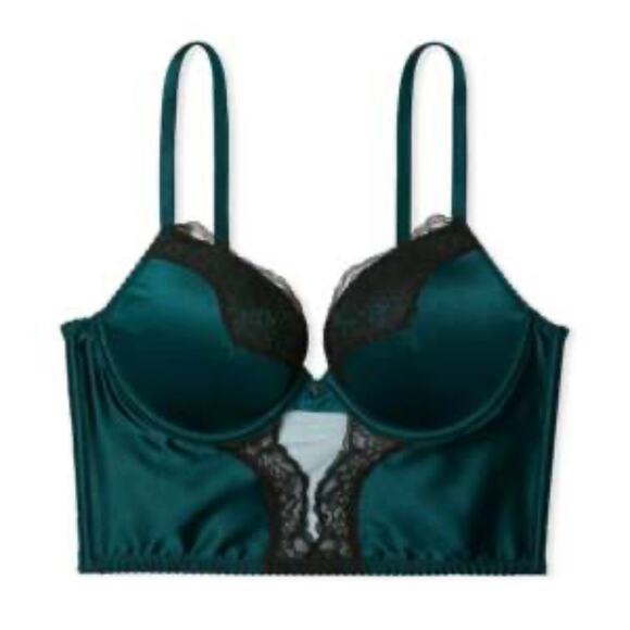 Victoria’s Secret Very Sexy Push-up Corset Bra Women's 38D Teal Black Lace - Picture 2 of 8